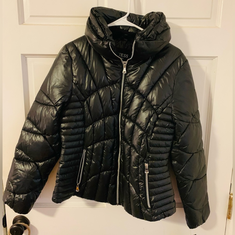 RESERVED - GUESS Liquid Black Puffer Coat NWT